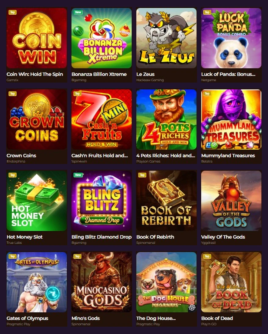 Sechzehn verschiedene Slot-Cover mit Spielnamen
