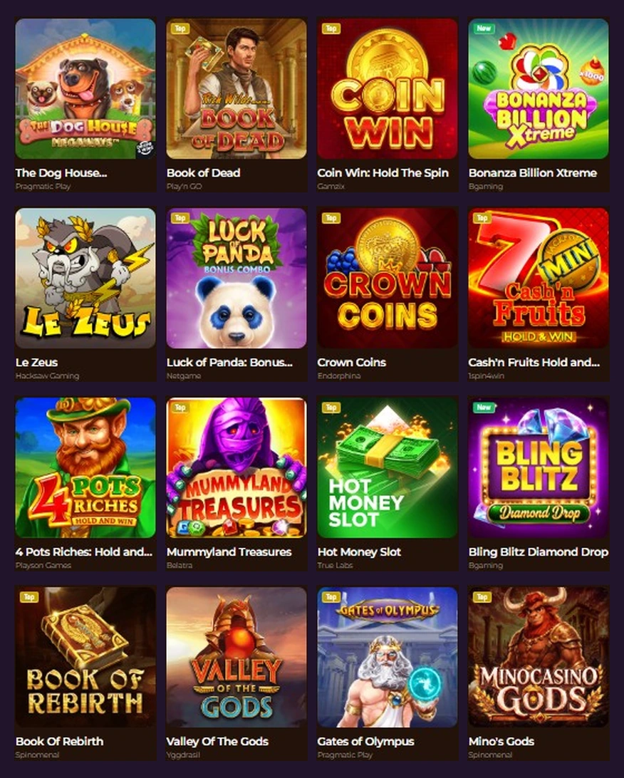 Sechzehn verschiedene Slot-Cover mit Spielnamen